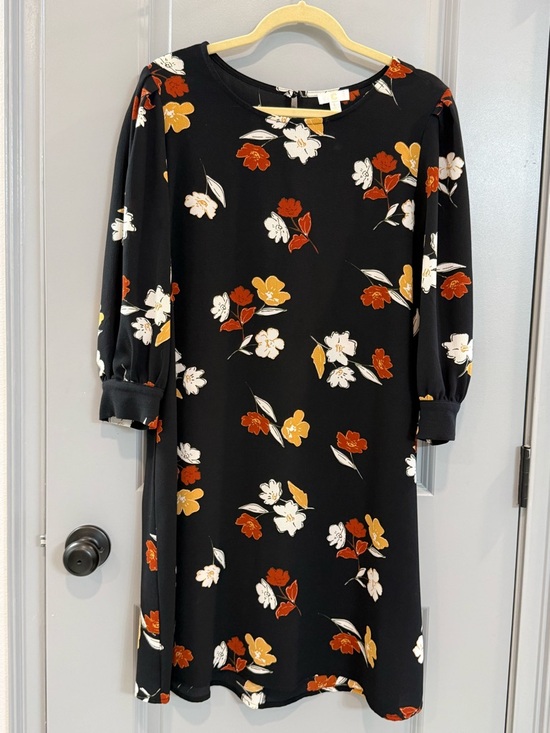 Charming Charlie Dresses & Skirts - Charming Charlie Black Floral Long Sleeve Dress with Rust and Mustard Accents